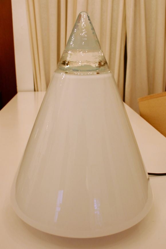 Milk glass cone shape table lamp with opalescent point by Guido Toso.