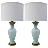 Pair Opaline Blue Lamps