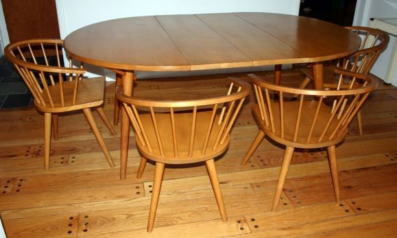 Walnut Russel Wright Conant Ball Table with 6 Chairs