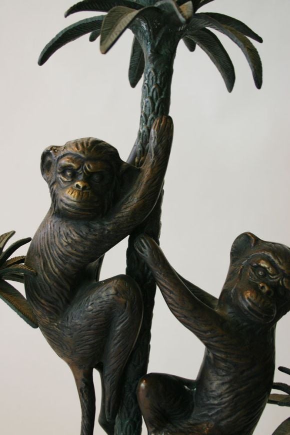 Mid-20th Century Bronze Monkey Candleabra