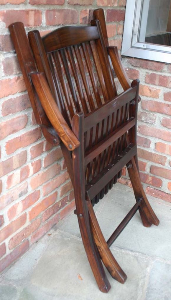 Wood Pair Steamship Folding Chairs For Sale