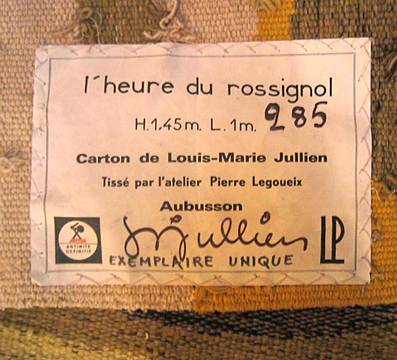 Tapisserie d'Aubusson en laine tissée à la main par Louis-Marie Jullien, atelier Pierre Legoueix, intitulée 