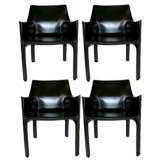 Four Black Leather CAB Chairs - Mario Bellini