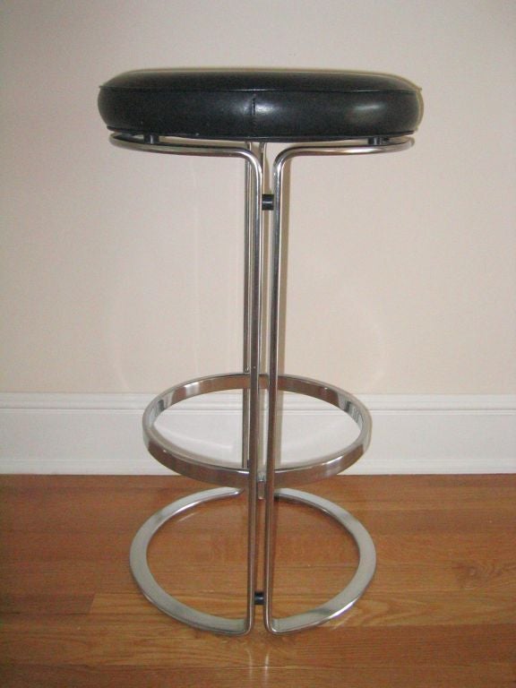 Pair of barstools in black leather and matte steel by Jorgen Kastholm and Preben Fabricius, Alfred Kill, Germany, c. 1968. Manufacturer's label to underside.