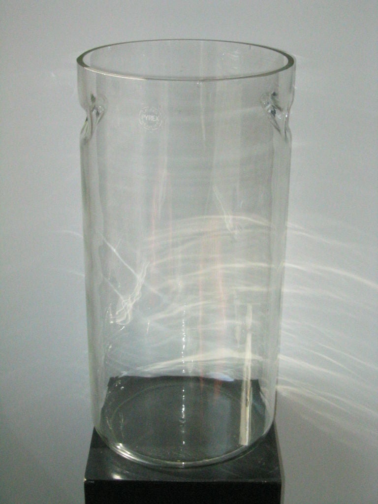 Large glass vase/umbrella stand with handles by Pyrex.