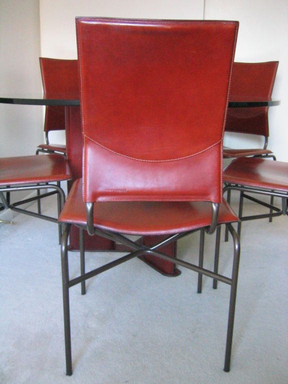 Late 20th Century Stitched Leather Dining Set - Matteo Grassi, circa 1970s For Sale