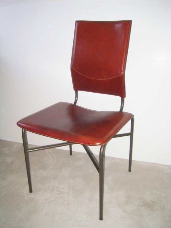 Italian Stitched Leather Dining Set - Matteo Grassi, circa 1970s For Sale