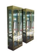 Pair of Brass and Smoke Mirror Vitrines by Mastercraft