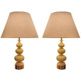 Pair of Celedon and Gold Lamps by Barovier (3 pair available)