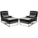 Vintage Pair of Lounge Chairs & Ottomans by Milo Baughman for Thayer Cog