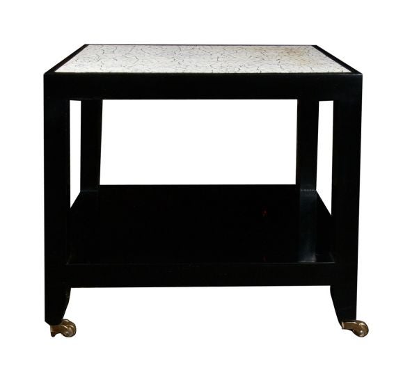Eggshell Inlay Black Lacquer Table by Karl Springer