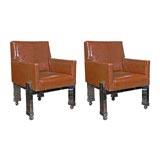 Pair of Chrome & Leather Club Chairs by Paul Evans