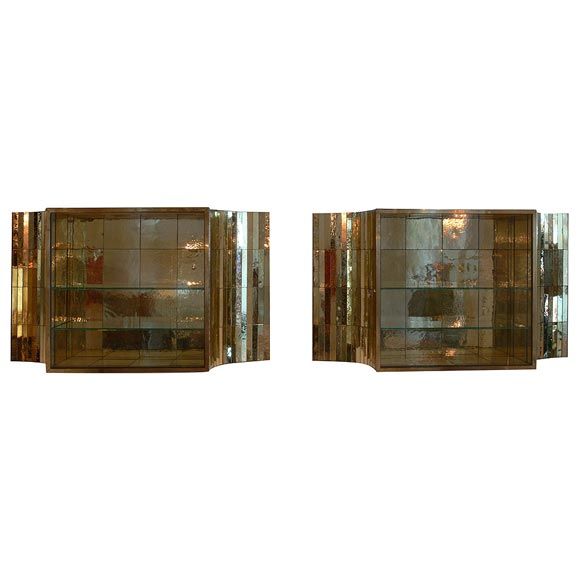 Pair of hanging Gold Mirrror Vitrines