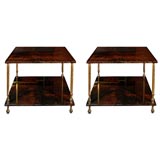 Pair of Brown Lacquered Goatskin Side Tables by Aldo Tura