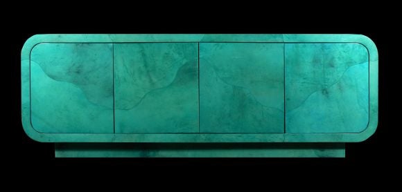 Emerald Green Lacquered Goatskin Console by Karl Springer