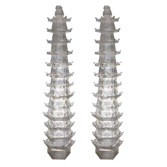 Pair of Crystalline Resin Pagodas by Tony Duquette