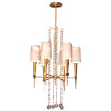 Brass and Crystal Chandelier by Tommi Parzinger