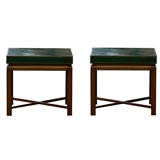 Pair of Leather Top End Tables by Tommi Parzinger