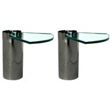 Pair of Chrome and Glass End Table signed Karl Springer