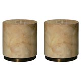Pair of Ivory Lacquered Goatskin Drum Tables by Karl Springer