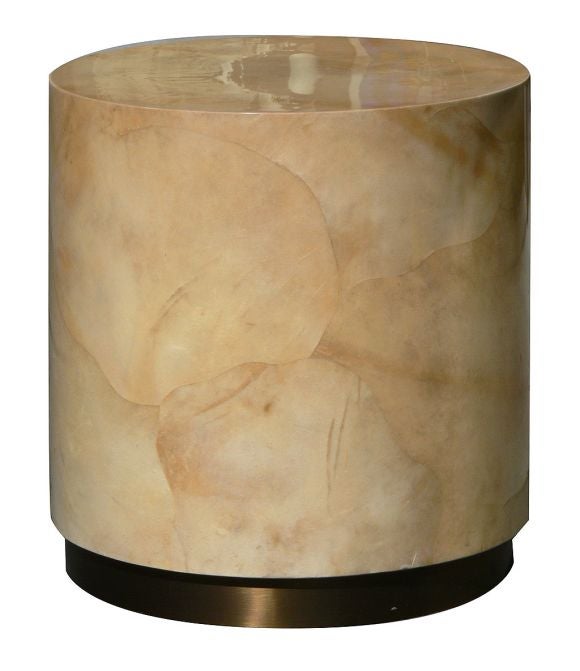 Pair of Ivory Lacquered Goatskin Drum Tables by Karl Springer