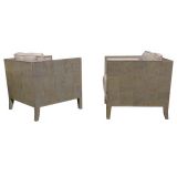 Pair of Grey Lacquered Goatskin Cube Chairs