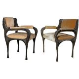 Pair of Sculpted Bronze Occasional Chairs by Paul Evans