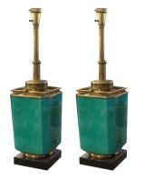 Pair of Teal and Bronze Lamps by Tommi Parzinger for Stiffel