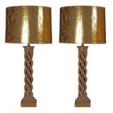 Pair of Carved Lamps by James Mont
