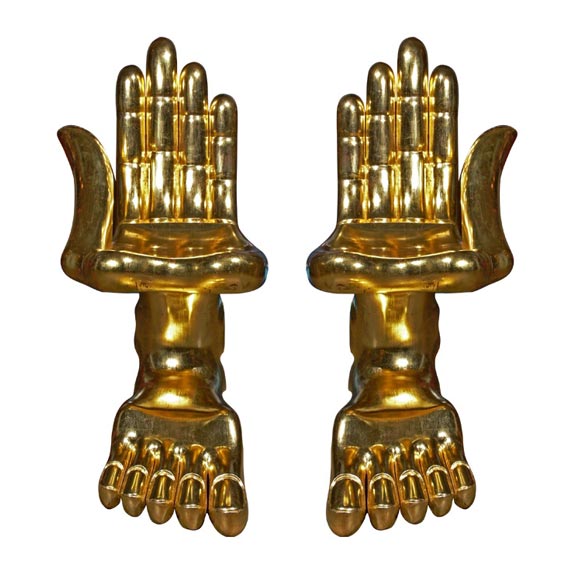 Pair of Hand Foot Chair Sculptures by Pedro Friedeberg