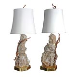 Pair of Gemstone & Driftwood Lamps by Carol Stupell