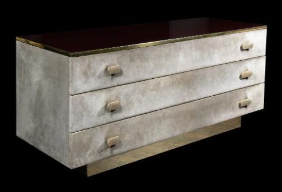 Lacquer and Suede Chest of Drawers