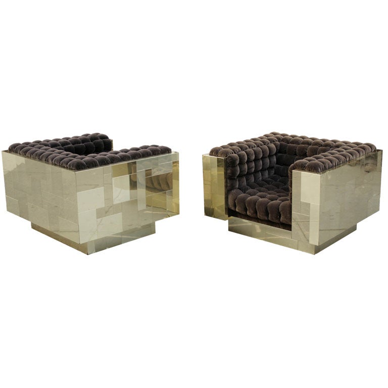 Pair of Cityscape Club Chairs and Ottoman by Paul Evans