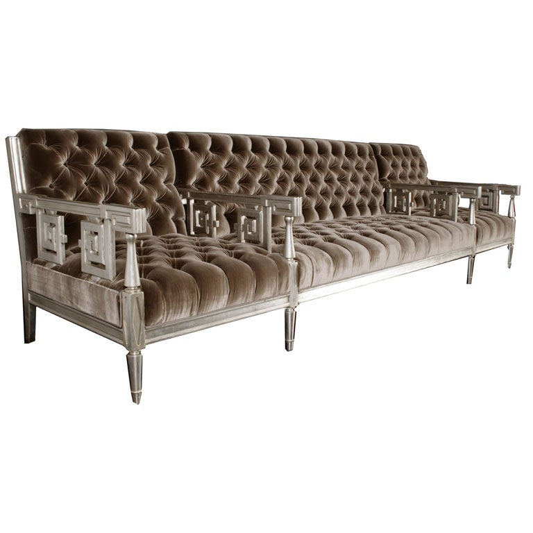 Silver Leafed Long Sofa by James Mont