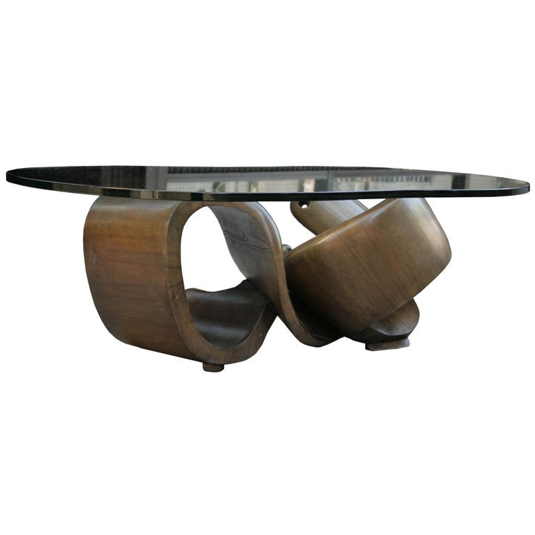 Rare Oak and Bronze Coffee Table by Philip Laverne