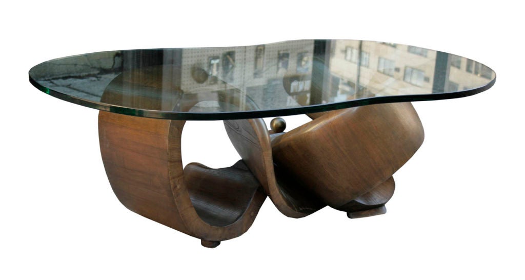 American Rare Oak and Bronze Coffee Table by Philip Laverne