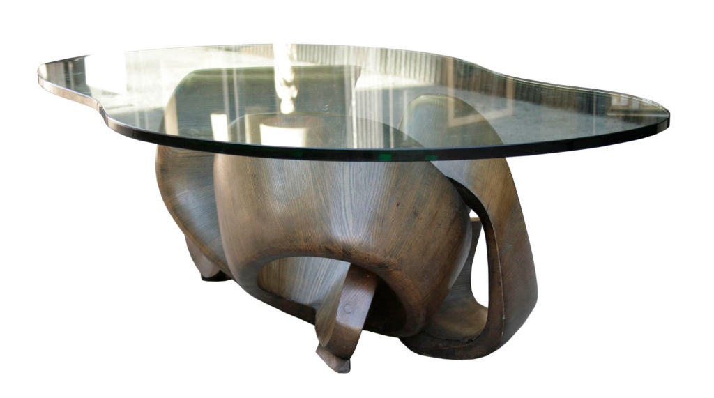 Mid-20th Century Rare Oak and Bronze Coffee Table by Philip Laverne