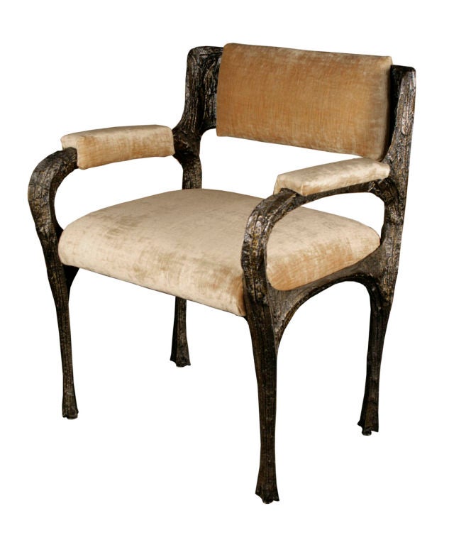 Wood Sculpted Bronze Dining Table and Chairs by Paul Evans