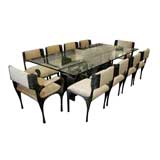 Sculpted Bronze Dining Table and Chairs by Paul Evans