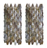 Pair of Large Gold and Smoke Polyhedral Sconces by Venini