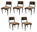 Set of Five Sculpted Bronze Side Chairs by Paul Evans