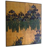 A Japanese Style Patch-Gilt Painted Two Panel Screen