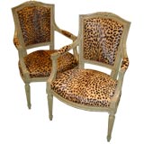 A Pair of Louis XVI Style Green Painted Fauteuils A Pair of Louis XVI Style Green Painted Fauteuils