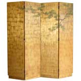 A Japanese Style Polychromed Patch-Gilt Four Panel Screen