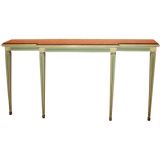A Louis XVI Style Brass Mounted Green and Cream Painted Console