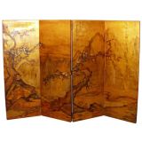 A Japanese Style Decorated Gilt Four Panel Screen by Doutreval