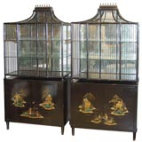 Retro A Pair of 50's Chinioserie Decorated Black Lacquer Cabinets