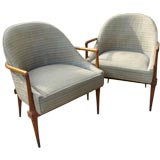 A Pair of 50's Walnut Club Chairs, by T.H. Robsjohn-Gibbings