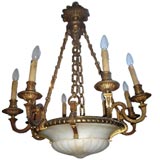 8 ARM ALABASTER AND DORE
 BRONZE CHANDELIER