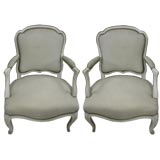Pair of Painted Louis 15th Style Arm Chairs